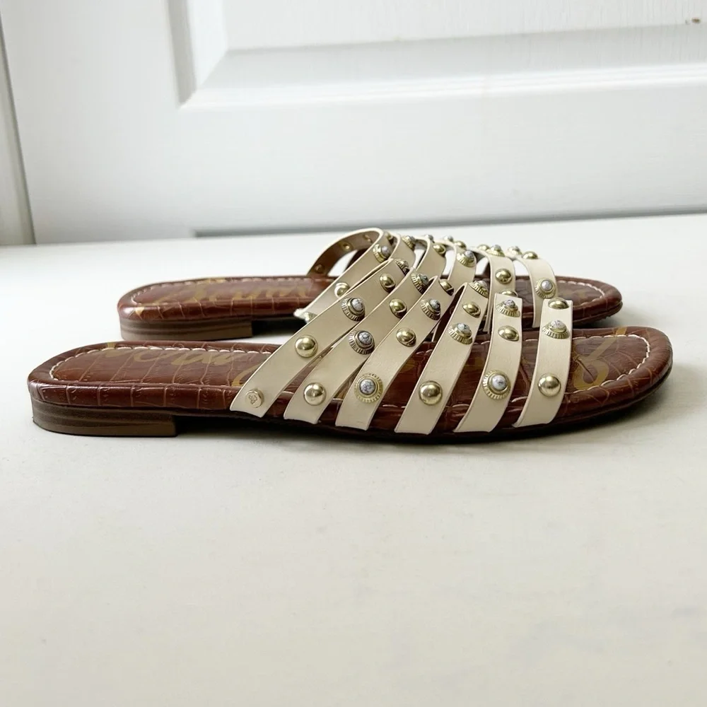 Sam Edelman Brea Sandal Studded Leather Flat Slides Modern Ivory Size 7.5 - Picture 4 of 13